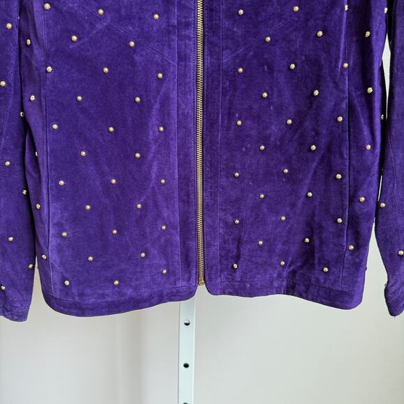 Linea by Louis DellOlio sz S purple moto VTG studded 100% leather jacket - Picture 3 of 8